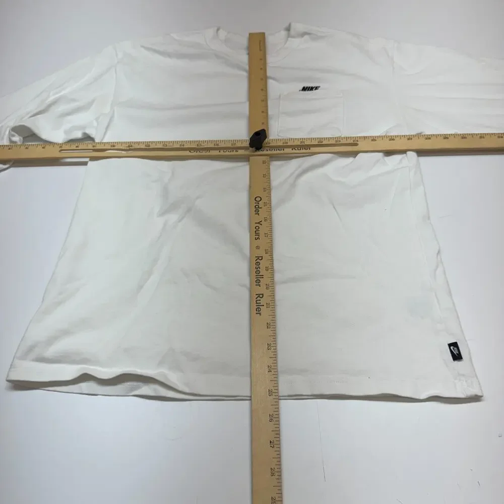 Nike Shirt Mens Small White Long Sleeve Pocket Crew Neck 100% Cotton Tagless